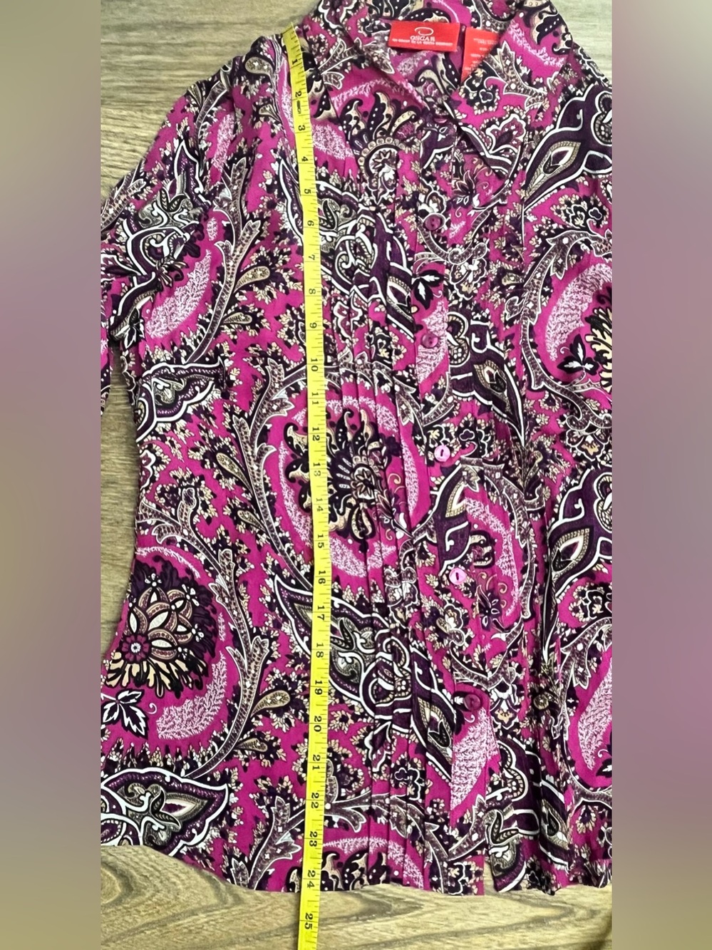 Oscar Silk Paisley Button-Down Collared Long Sleeve Blouse Sz 10 EUC - Picture 4 of 6